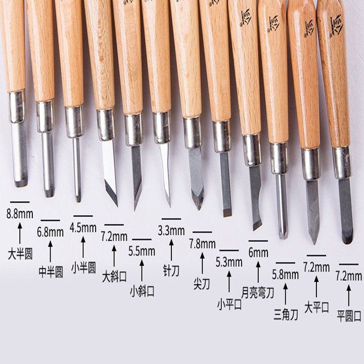 Bộ Đục Khắc Gỗ Nhật Bản 12 Lưỡi - Dao Khắc Gỗ - Dụng Cụ Điêu Khắc Gỗ