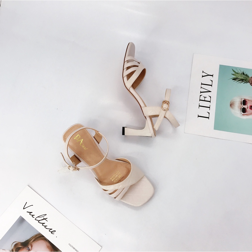 SALE LẺ SIZE - 5127 GIÀY SANDALS QUAI PHỐI CUTOUT GÓT PHỐI KIM LOẠI 6CM