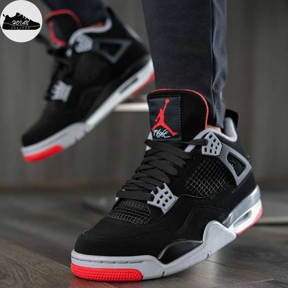 Giày Sneaker Jordan 4 Fire Red Bred High Quality Nam Nữ - Giày JD4 Đen Trắng Đỏ [FREE SHIP + HỘP GIÀY + HỘP BẢO VỆ]