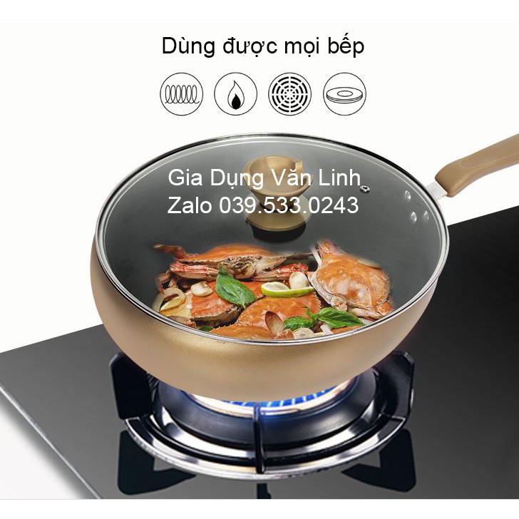 Chảo Bếp từChảo bếp từ sâu lòng siêu chống dính size 32 có vung kính, Chảo bầu size 32