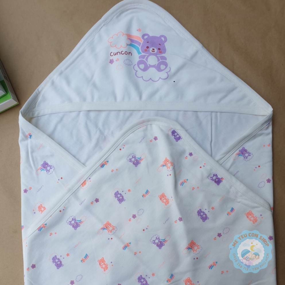 (75x78cm) KHĂN Ủ CHOÀNG SƠ SINH 2 LƠP CÓ NÓN CAO CẤP CHO BÉ - HIỆU CÚN CON (katydang)