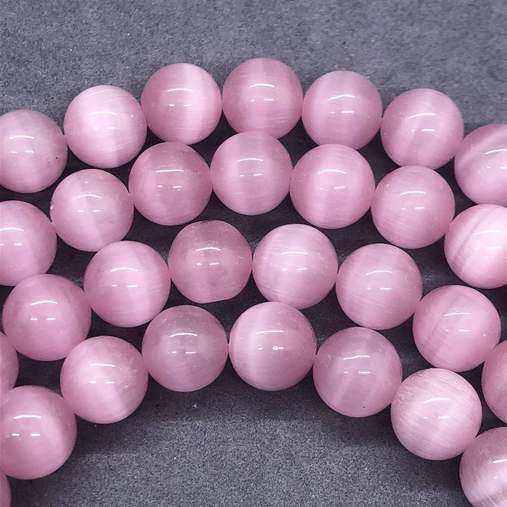 Hạt cườm mắt mèo màu hồng dạng tròn tự nhiên 4-12cm tự làm vòng đeo tay