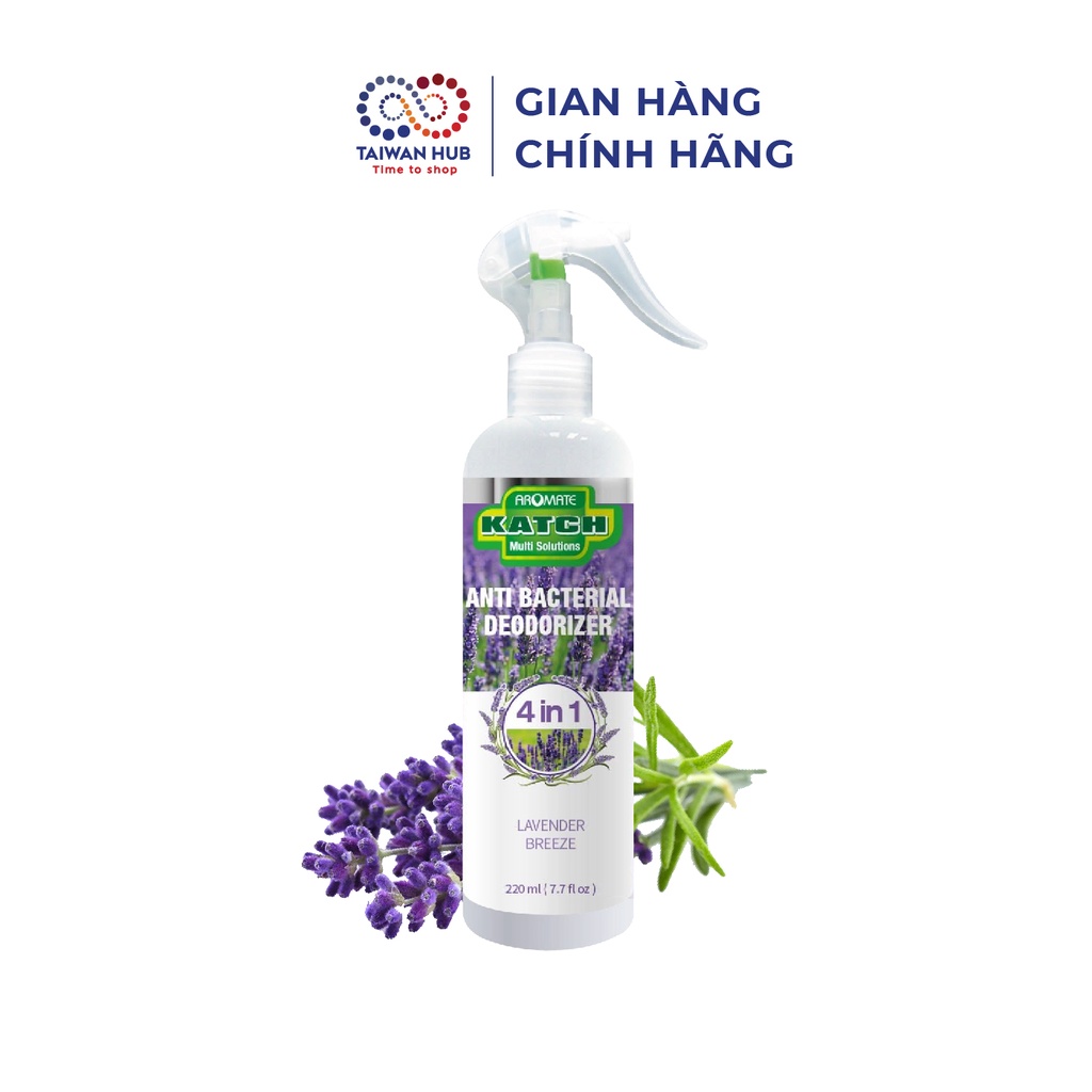 Bình Xịt Khử Mùi Diệt Khuẩn Vệ Sinh Nhà Cửa Xe Hơi Đa Năng 4 Trong 1 Oải Hương 220ml Aromate Chính Hãng - Taiwan Hub