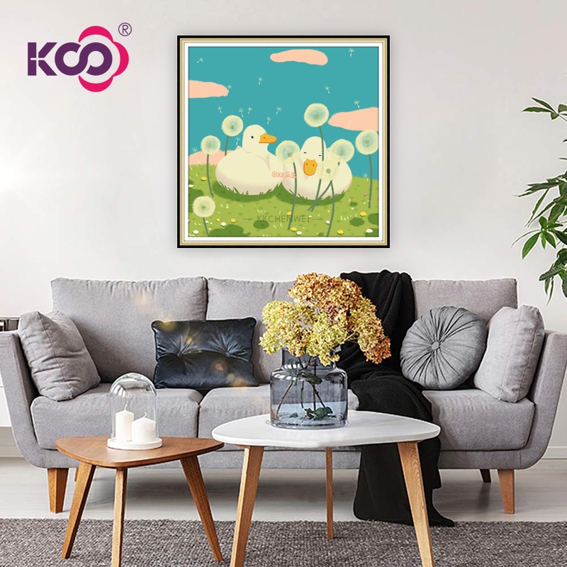 Bộ Tranh Đính Đá Họa Tiết Hoạt Hình Chú Vịt Dễ Thương Dùng Trang Trí Nhà Cửa