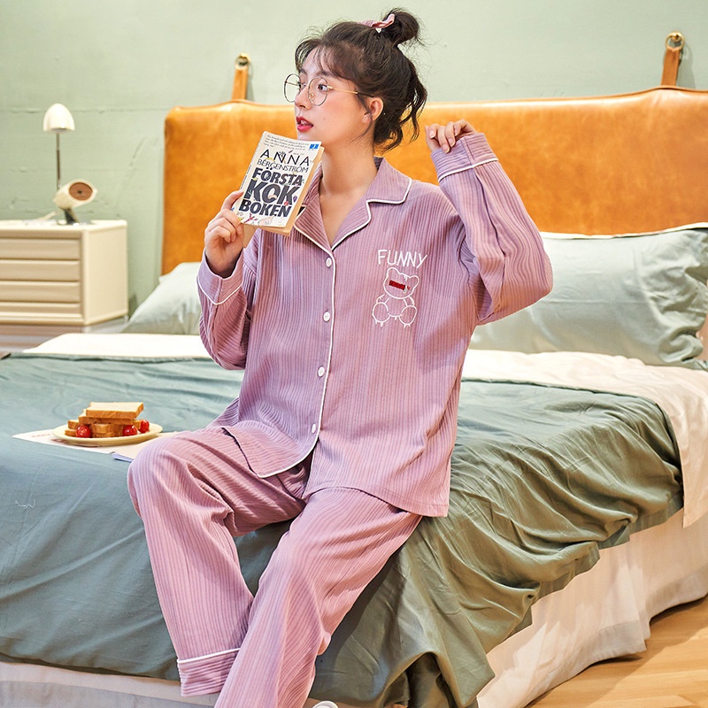 Đồ bộ pijama nữ mặc nhà cotton cao cấp loại 1 tay dài kiểu dáng trơn thanh lịch - CTD4