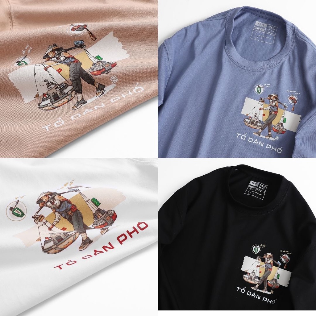 Áo thun nam nữ cổ tròn họa tiết hình Gánh Hàng Rong GRAYHOMME vải Cotton xu xịn dáng unisex - TSG202