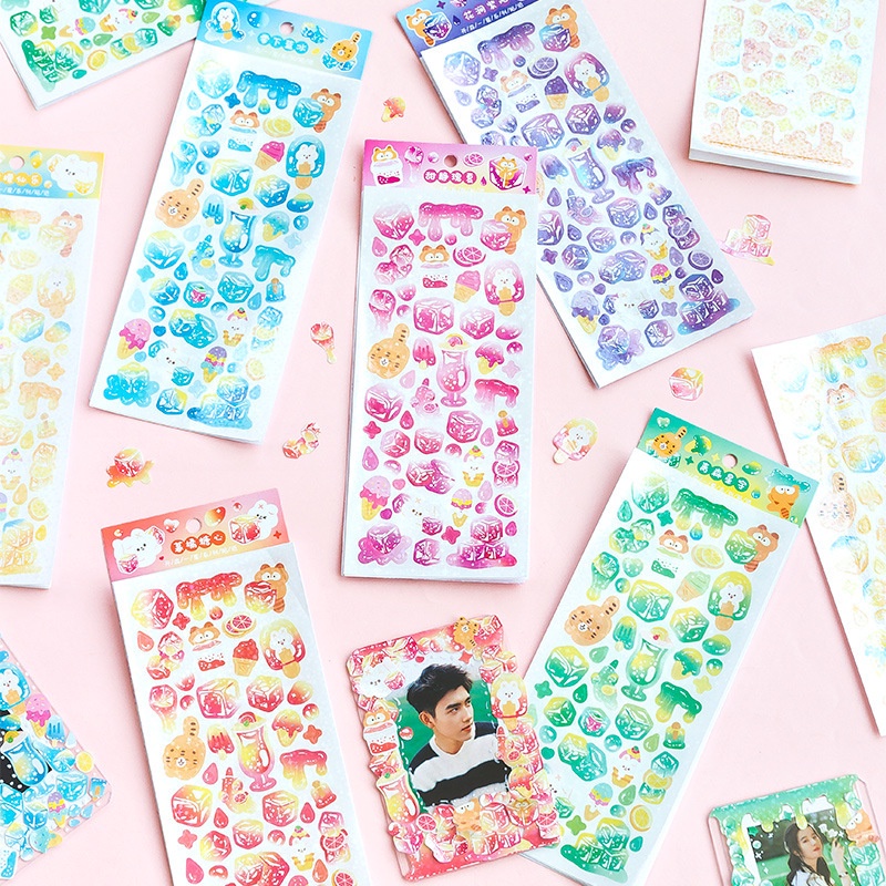 Bộ 2 tấm sticker Thỏ &amp; Hổ dễ thương hình dán Ice cube trang trí sổ tay toploader | BST139