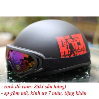 Mũ Bảo Hiểm Nửa Đầu Đen Trơn,Nón Bảo Hiểm Đi Phượt Teem Rock chính hãng(kèm kính UV)
