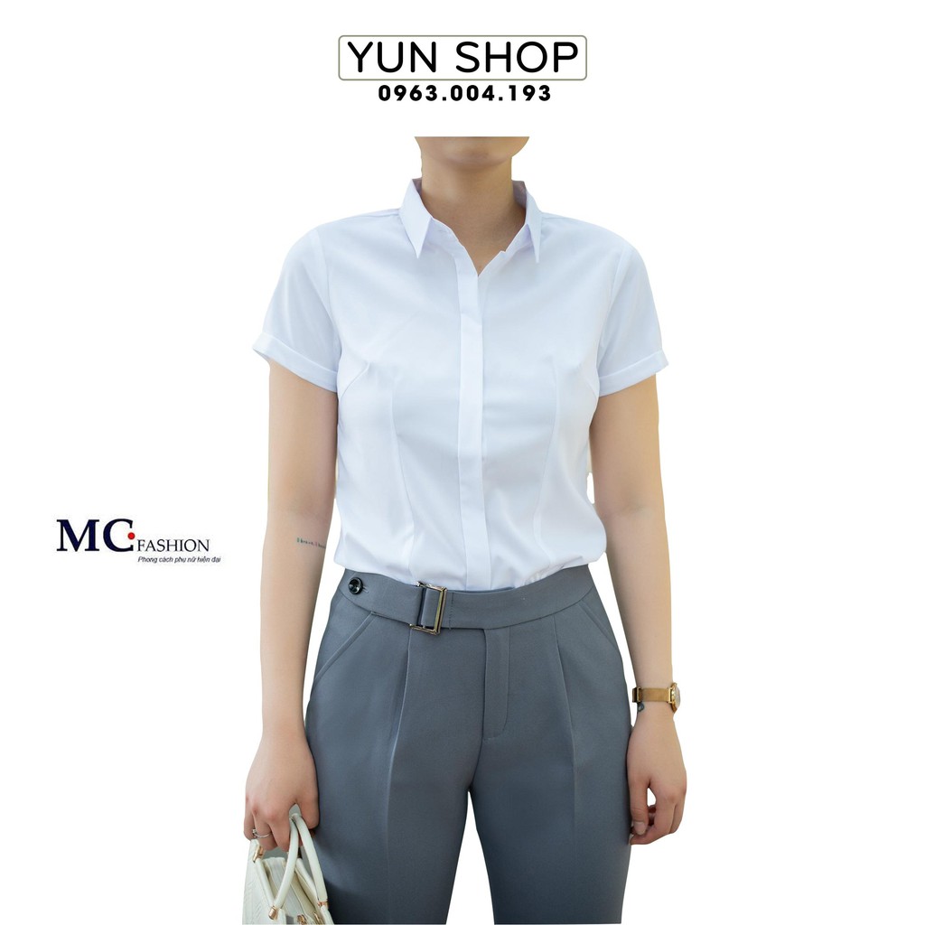 Áo Sơ Mi Nữ - Áo Sơ Mi Nữ Trắng Cơ Bản Cộc Tay - MC Fashion A0068