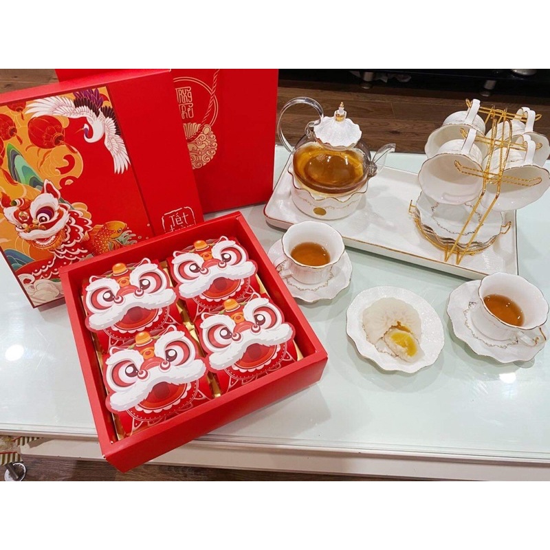 Set túi hộp đựng bánh trung thu kỳ lân 4 bánh