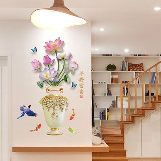 Decal dán tường bình hoa sen
