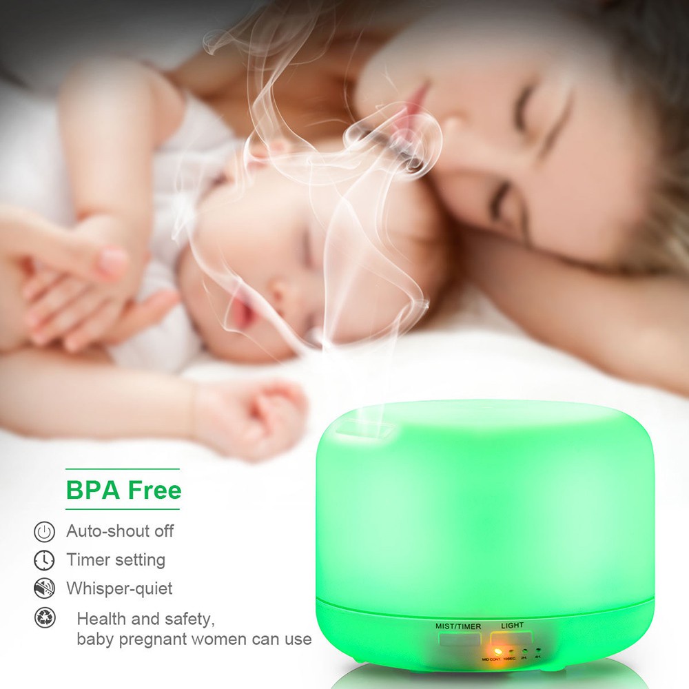 Máy xông tinh dầu trụ tròn 500ml, đèn led 7 màu, có remote điều khiển
