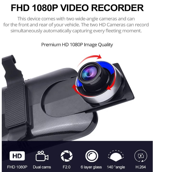 Camera hành trình gương ô tô Phisung Z55,  Android 8.1 - Bluetooth 4.0 - Màn hình 10inch, Ram 2G, Room 16G