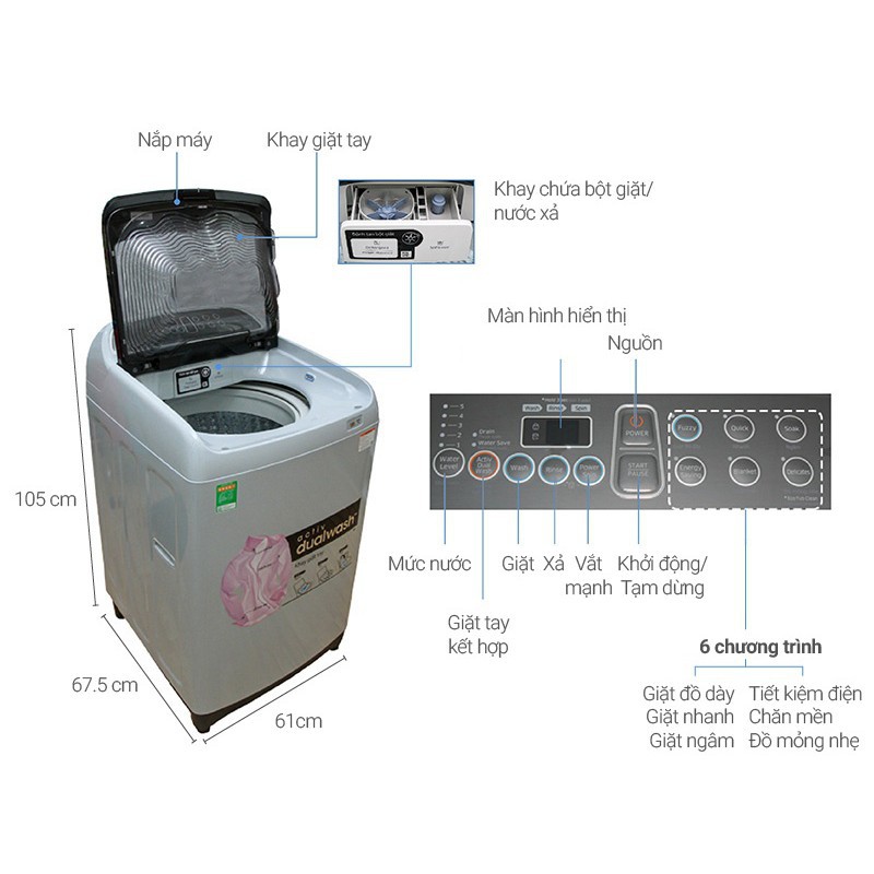 Máy giặt Samsung cửa trên 10kg WA10J5710SG-01