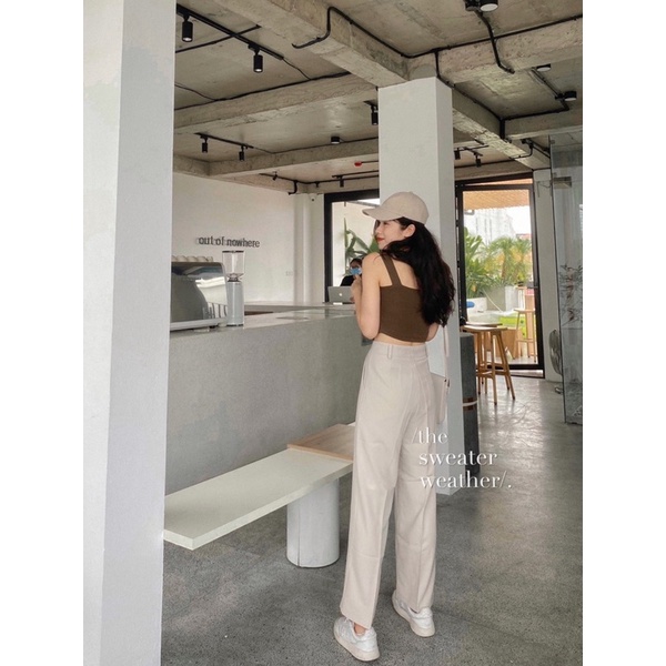 Quần culottes ống rộng nữ suông dài chất dày cài cúc, không có chun sau - The Sweater Weather