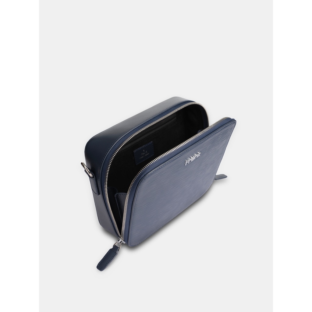Túi Đeo Chéo Nam Da Bò Epi Cao Cấp FRANK Paul Duo Messenger Bag Túi Đựng Điện Thoại, Ipad Mini Cho Nam-Xanh Royal