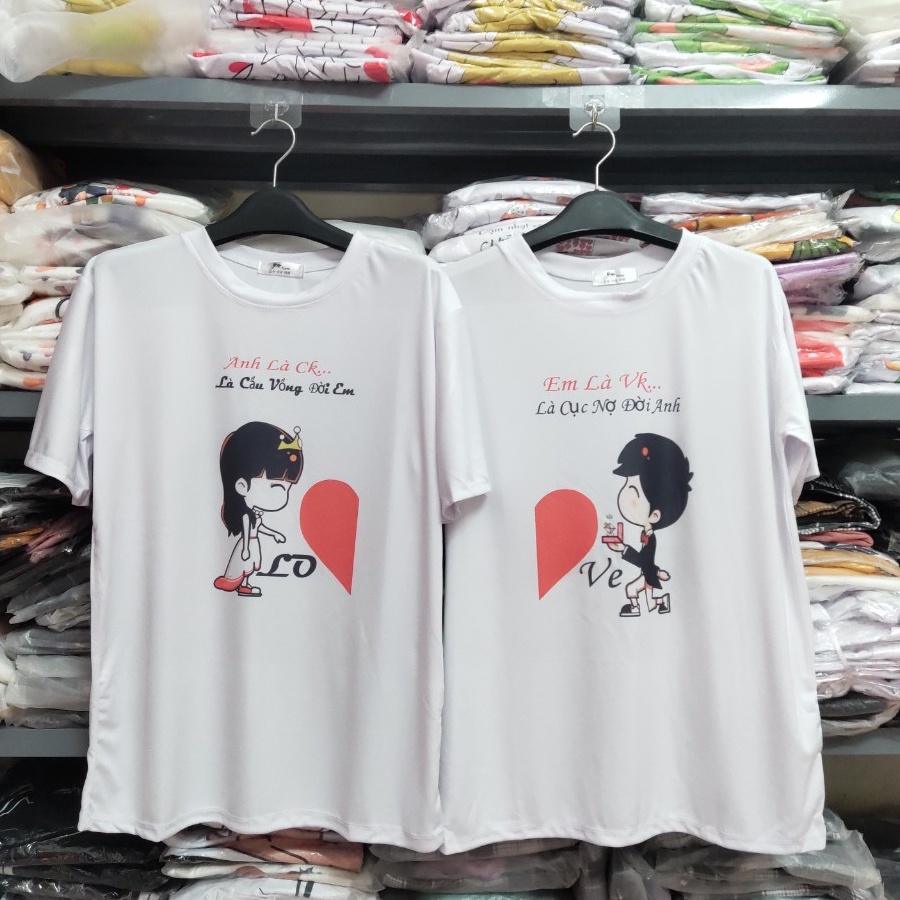 Combo 2 áo như hình -Áo thun đôi anh là chồng em là vợ ghép tim hình cô dâu chú rể vải đẹp hình in đẹp