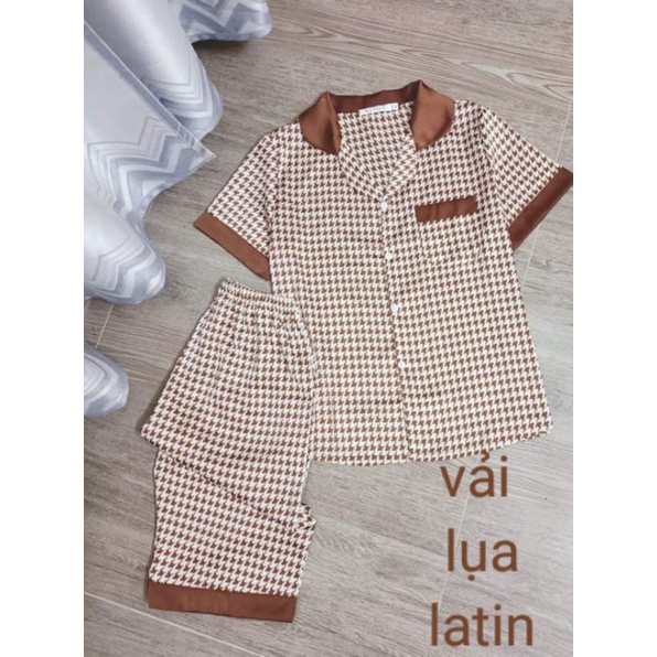bộ mặc nhà quần lỡ vải lụa latin siêu mềm mịn bao mát nha cổ ,tay áo ,gấu quần có phối màu