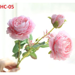 Hoa hồng giả cành lớn 2 bông 1 nụ- Hoa hồng trang trí có ảnh thật| Nhiều màu sắc