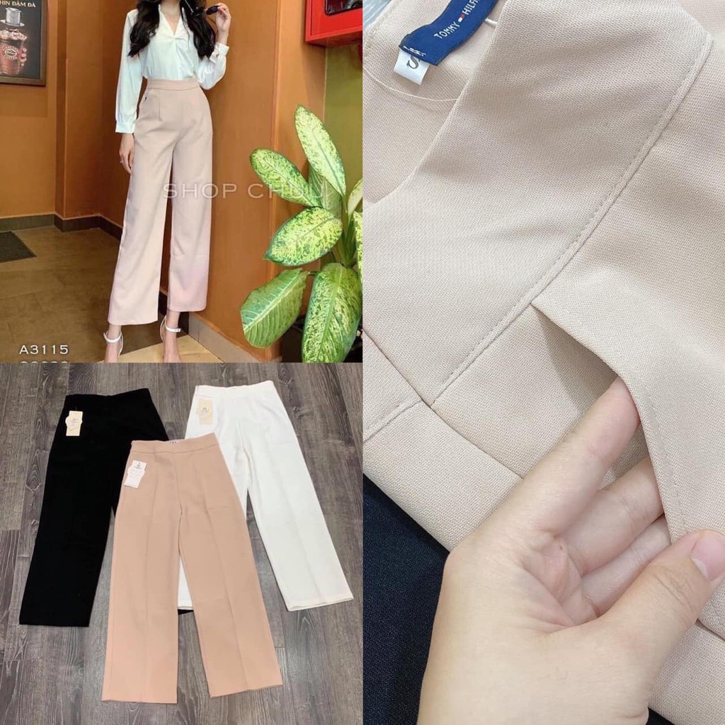 Quần ống rộng suông nữ lưng cao khóa trước 1 khuy/ khóa sườn vải vitex loại 1 cực tôn dáng