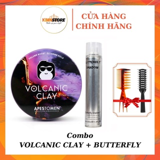 Combo Sáp vuốt tóc Volcanic Clay & Gôm xịt tóc, keo xịt tóc nam