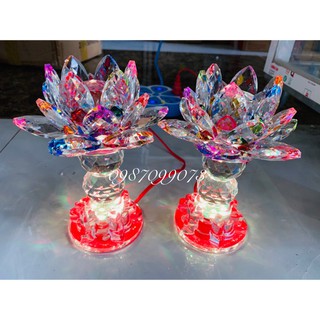 Đèn thờ pha lê cánh sen cao cấp - 2 tầng