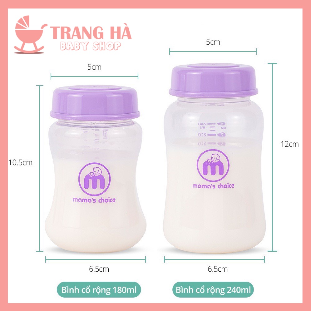 Bình Trữ Sữa Cổ Rộng Mama's Choice 180ml-240ml Tương Thích Máy Hút Sữa Spectra, Avent, Fatz, Rozabi, Cimilre