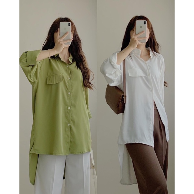 Áo sơ mi vải trơn cúc lưng 112
