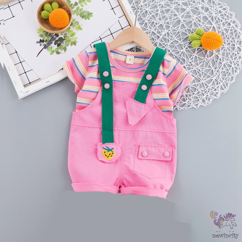 Set áo thun + quần yếm cotton đáng yêu năng động cho bé