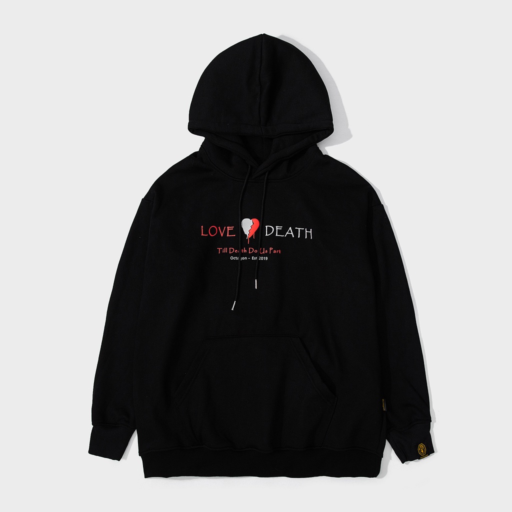 ÁO HOODIE OCTAGON LOVE AND DEATH NỈ BÔNG MÀU ĐEN FORM OVERSIZE ❤️