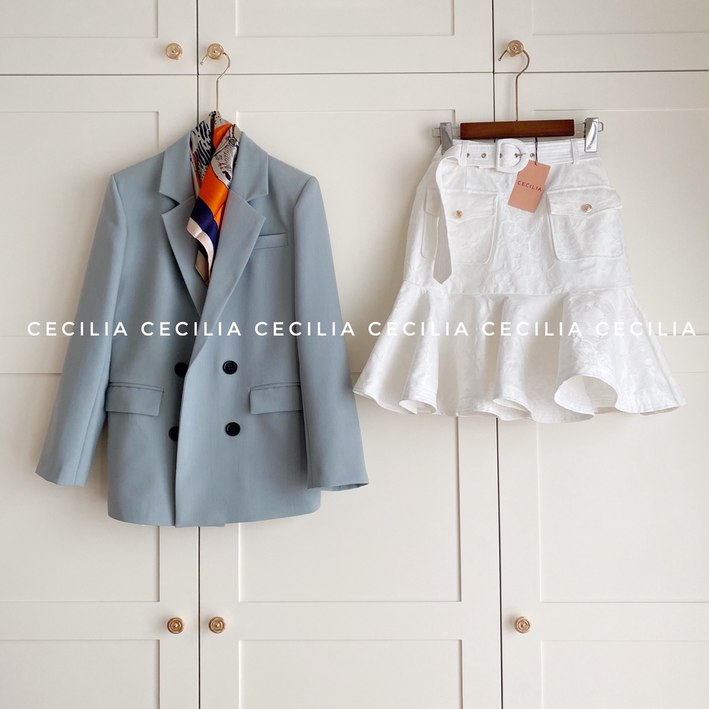 Áo khoác blazer AZURA by CECILIA xanh thiên thanh - 2 hàng khuy