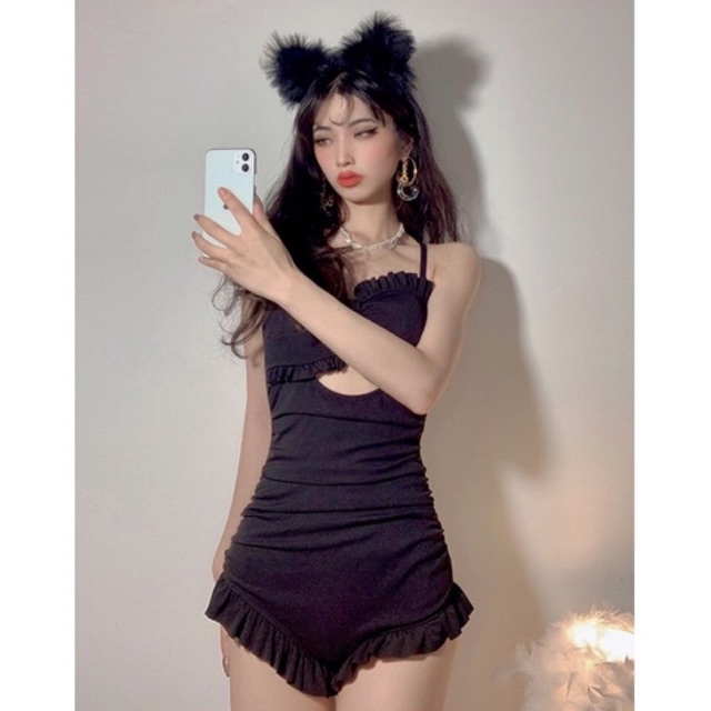 Bikini 1 mảnh liền thân đồ bơi nữ hai dây nơ ngực dễ thương thun gân cao cấp Quảng Châu 2195 B-12