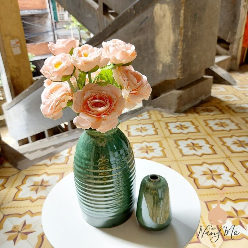 Lọ hoa bụng bầu men thiên thanh