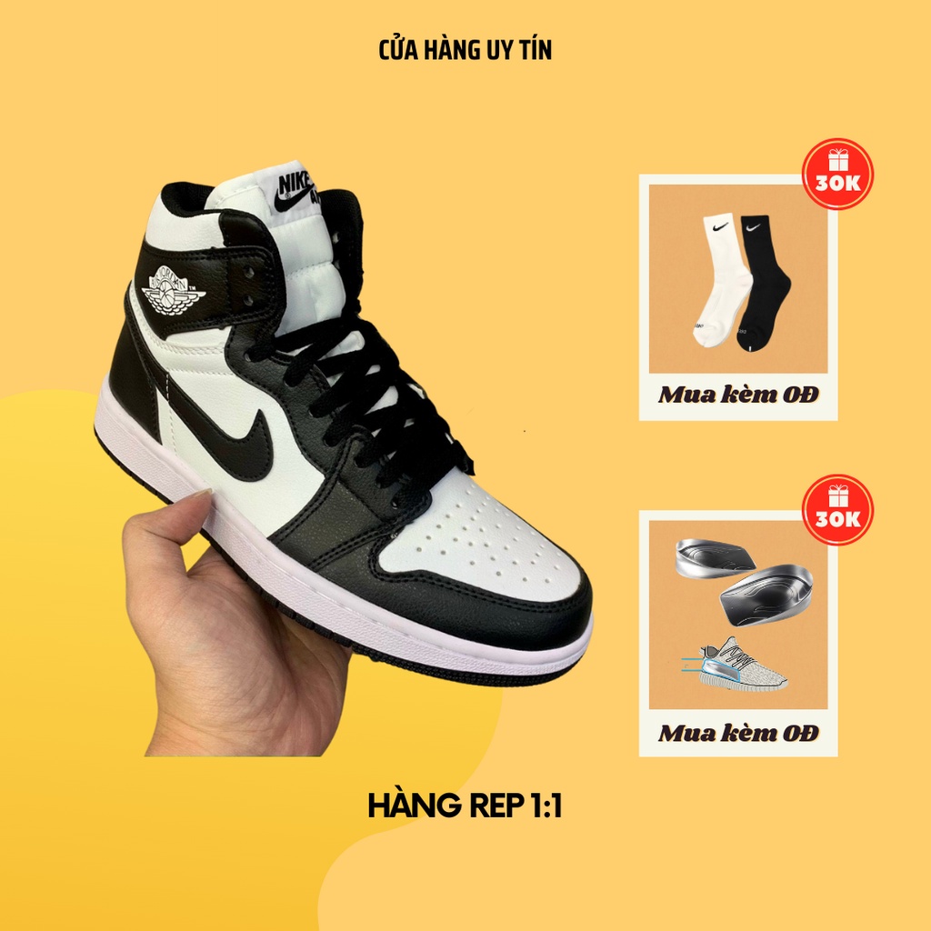 Giày thể thao nam nữ cổ cao, Sneaker Jordan 1 trắng đen cổ cao shopgiayvanbe