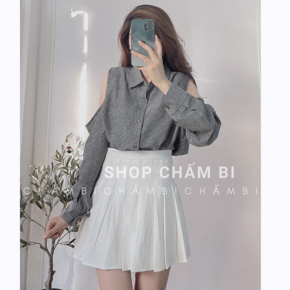 Áo sơ mi nữ form rộng A.245, Áo kiểu Hàn Quốc dài tay sọc dọc khoét vai 3 màu cực xinh