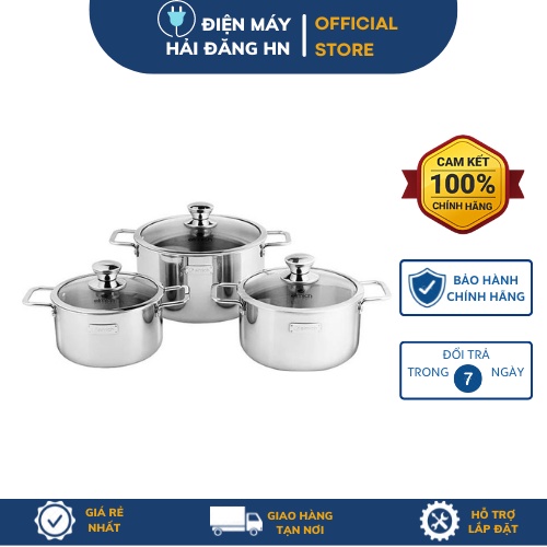 Bộ nồi inox Elmich 3 lớp đáy liền TRI-MAX 3 CHIẾC SIZE 16CM, 20CM, 24CM ( 2353741) Điện Máy Hải Đăng HN