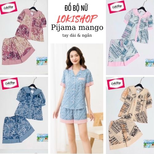 Đồ bộ pijama Lokishop tay ngắn quần ngắn in họa tiết CHỮ, chất vải bận thoải mái mát mẻ từ lụa Mango cao cấp | BigBuy360 - bigbuy360.vn