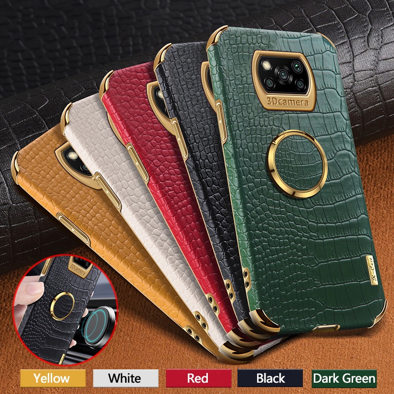 Ốp Lưng Cho Xiaomi Poco X3 Pro X3NFC X3GT F3Pro M3Pro M4Pro X4Pro Da Cá Sấu Mạ Từ Tính Giá Đỡ Nhẫn S