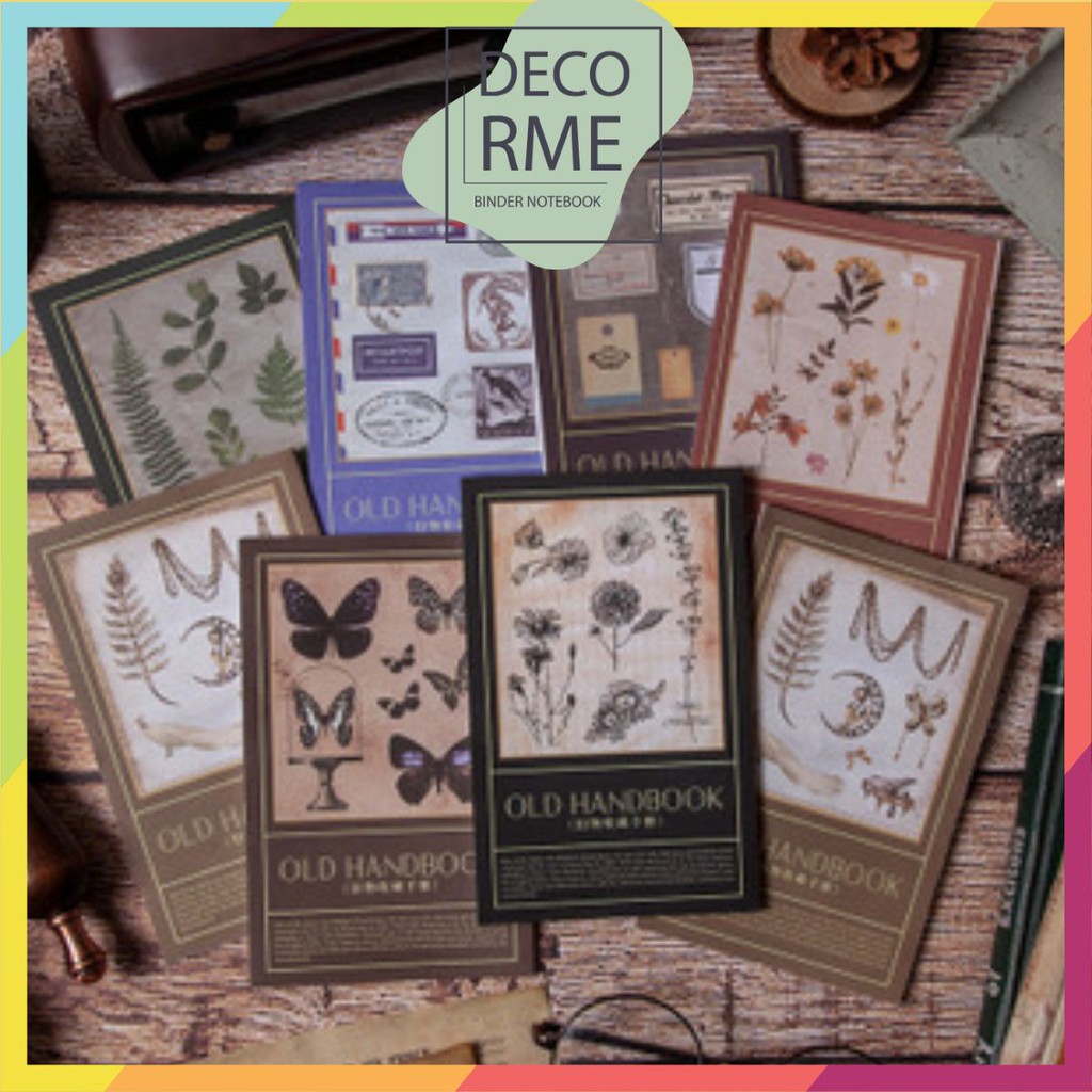 DecorMe Sticker vintage set 8 miếng dán tự cắt nhiều hình phong cách cổ điển OLD HANDBOOK