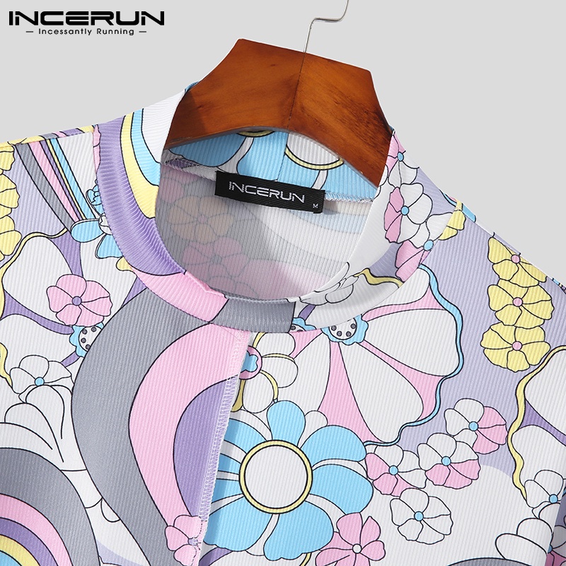 Áo dài tay INCERUN cổ lọ màu sắc nổi bật cho nam