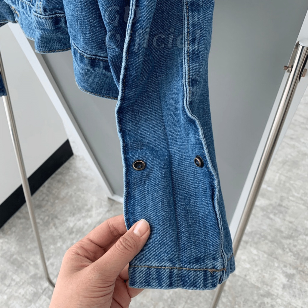 K101|Áo khoác jeans nữ dáng croptop ngắn năng động màu xanh denim GD Official