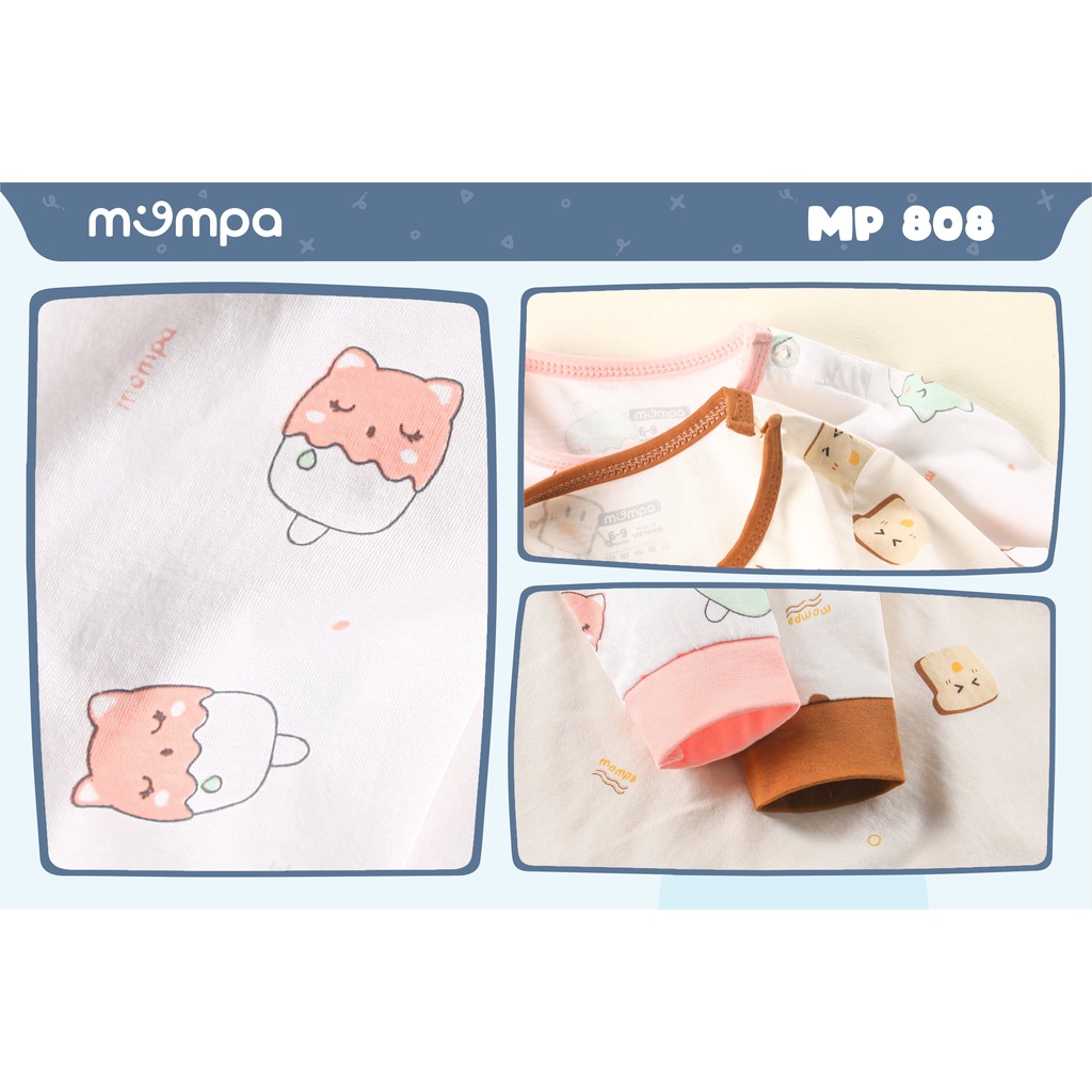 Bộ quần áo trẻ em dài tay Mompa kiểu cài vai cho cả bé trai và gái MP808 - Chất liệu Cotton USA - Độ tuổi 1-48M