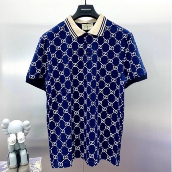 Áo polo nam ngắn tay có bẻ in hoạ tiết GG chất thun mềm mịn