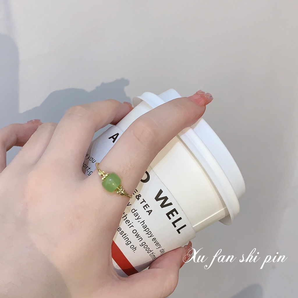 Nhẫn Đính Hạt Ngọc Bích Nhân Tạo Đơn Giản Cho Nữ