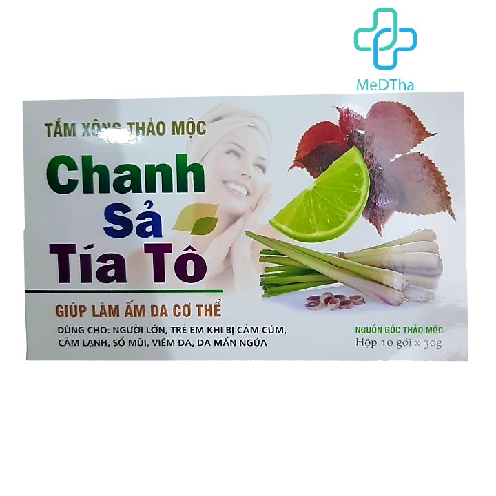 Tắm xông Thảo dược Chanh Sả Tía tô - Làm ấm ra cơ thể tạo cảm giác thư giãn sau khi bị cảm cúm (10 gói)