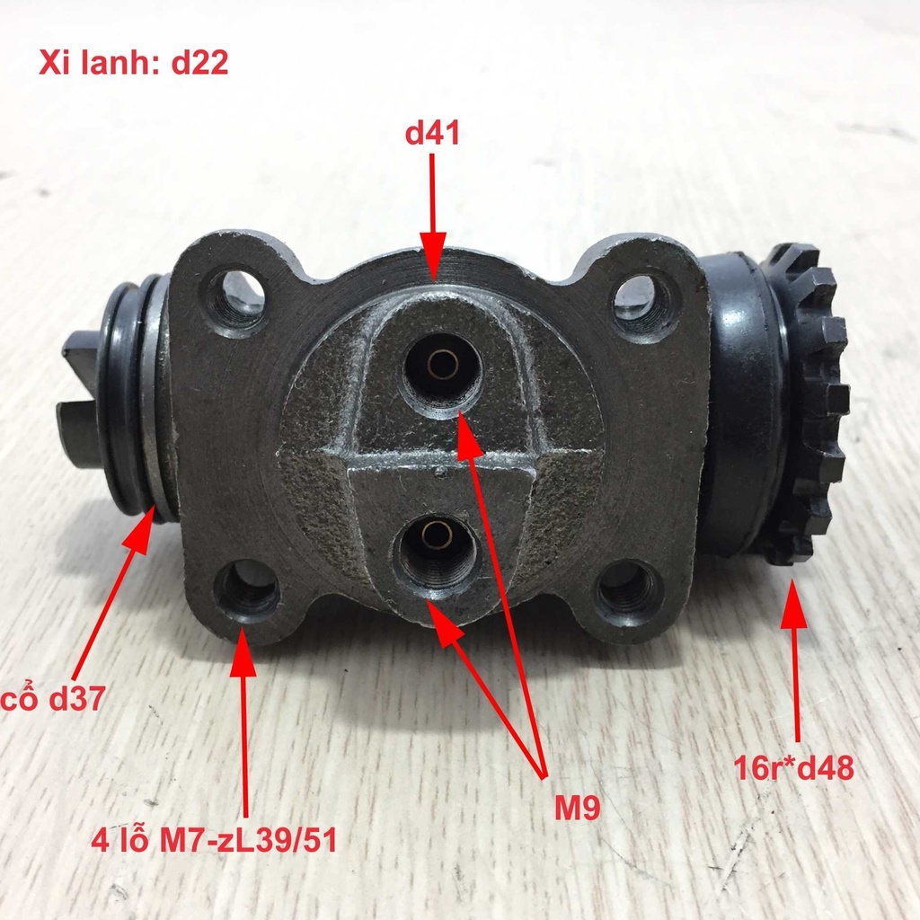 Bơm dầu phanh bánh sau, , không xả - bên trái CA1049, F25, Đk mâm F41, 4 lỗ M8 tâm lỗ bắt 38*51, lỗ dầu M10.