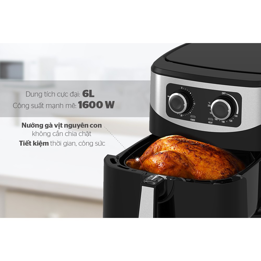 Nồi chiên không dầu Sunhouse SHD4026 6L công suất 1600W - Bảo Hành Toàn Quốc 12 Tháng