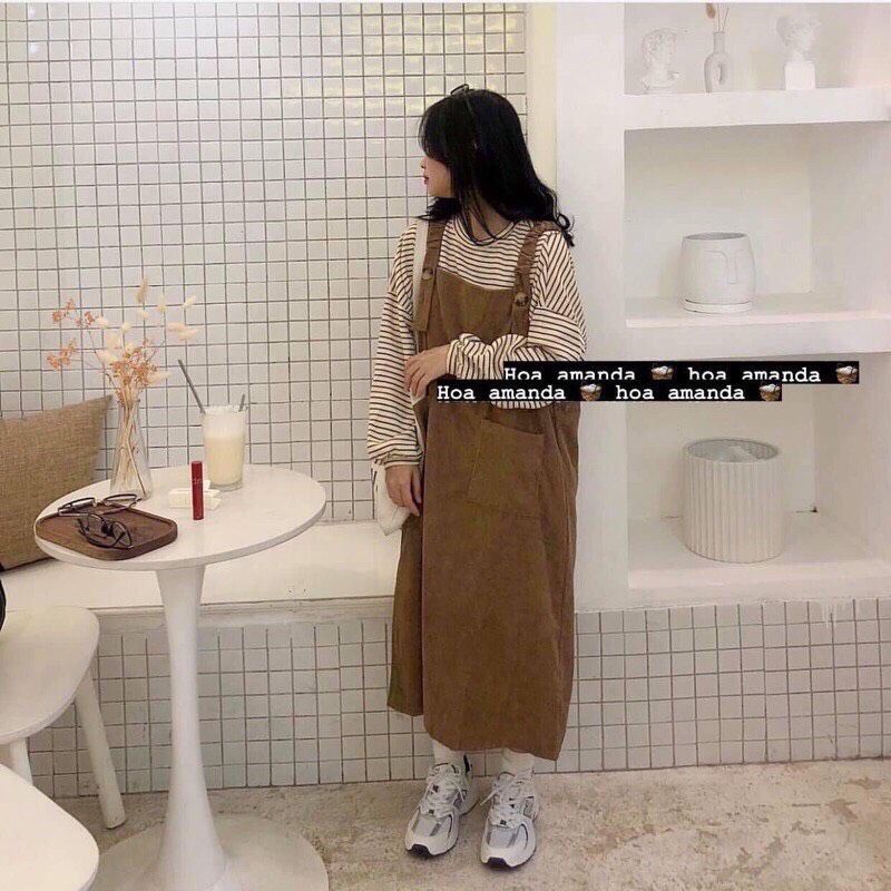 Váy Yếm Chất Nhung Dáng Rộng Phong Cách Thời Trang Hàn Quốc, Váy Yếm Dáng Babydoll Xinh Xắn
