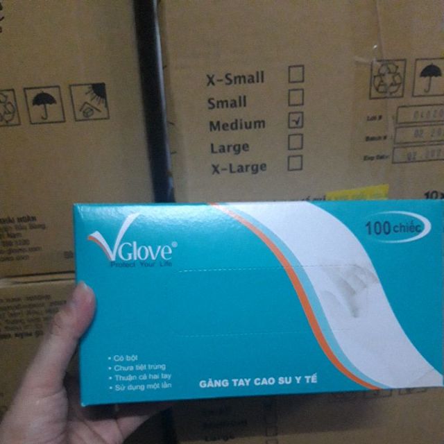 Găng tay y tế Vglove hộp 100 cái đủ size