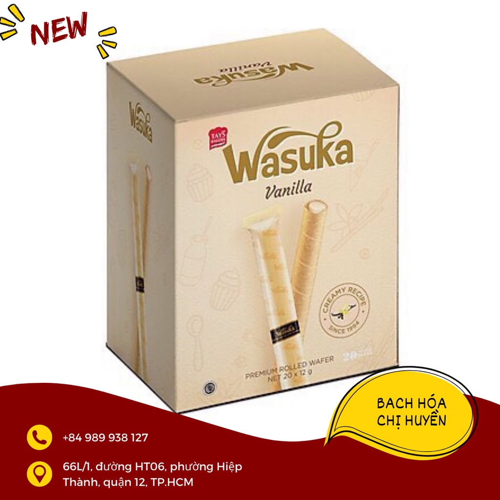 Bánh quế vị socola / phô mai / capuchino / vani / dâu Wasuka hộp 240g
